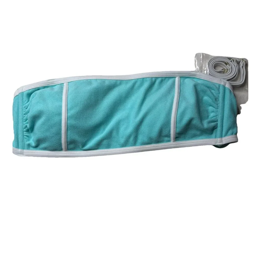 Kona Sol Light Blue Terry Textured Solid Bandeau Bikini Top Turquoise Size L New